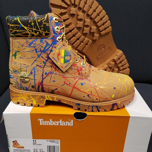 Timberland Premium 6" Wheat Boots with Multicolor Splatter - Picture 1 of 3